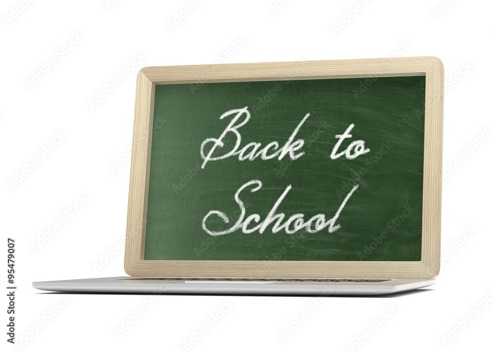 Obraz premium Laptop with chalkboard, back to school, online education concept