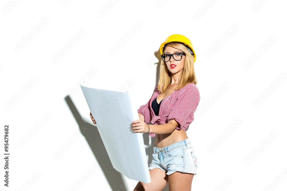 Concept for young sexy woman builder Concept for young sexy woman builder