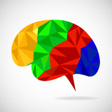 Abstract geometric human brain from colorful  triangles, isolated on white. Vector illustration. Eps 10