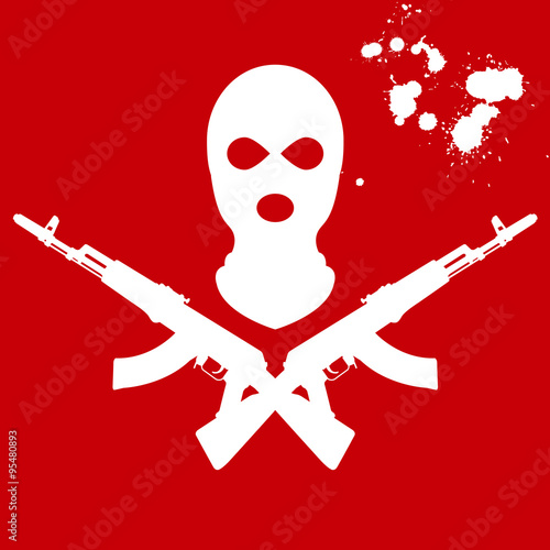 Balaclava and two crossed AK-47, terrorist's mask