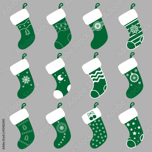 Set vectors design elements: Christmas presents socks Santa Claus with different ornaments