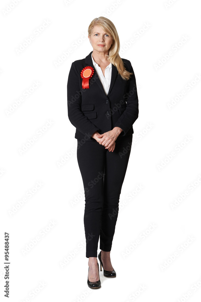 Full Length Portrait Of Female Politician Wearing Red Rosette Full Length Portrait Of Female Politician Wearing Red Rosette