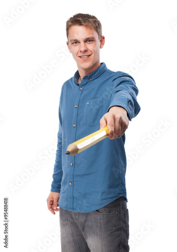 young man with a big pencil