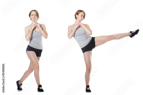 Sporty woman doing fitness exercises