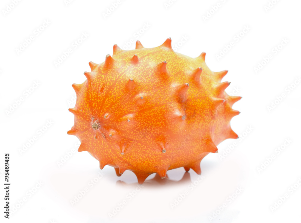 Melano or kiwano melon on white background Melano or kiwano melon on white background