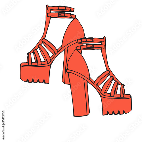 trendy doodle high tick heel shoes with platform
