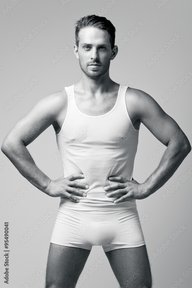 attractive man in white underwear attractive man in white underwear