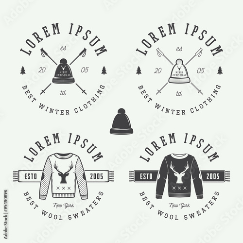 Vintage Merry Christmas or winter clothing shop logo, emblem