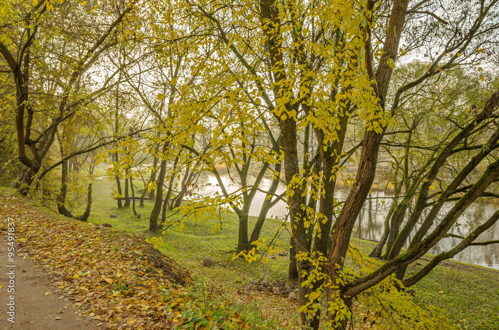 Beautiful autumn river landscape. River Beautiful autumn river landscape. River