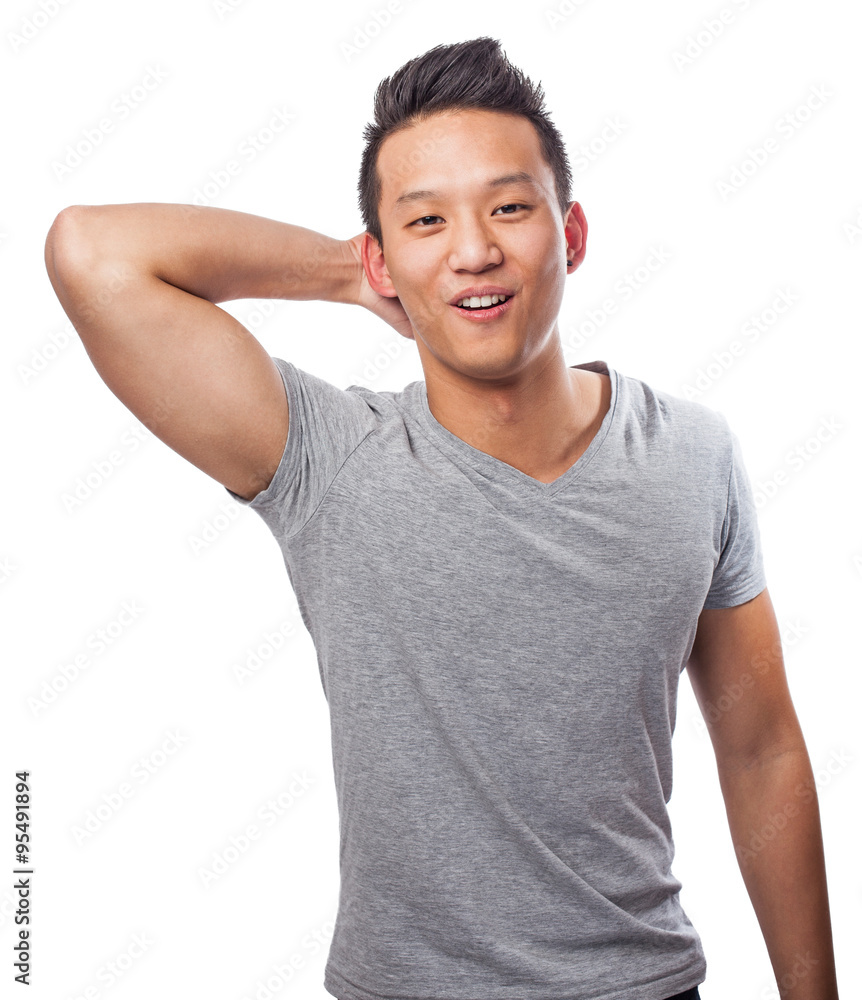 portrait of young asian man resting and smiling portrait of young asian man resting and smiling
