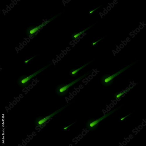Shooting Green Stars on Nignt Sky