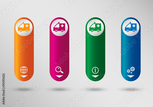 Ambulance icon on vertical infographic design template, can be u