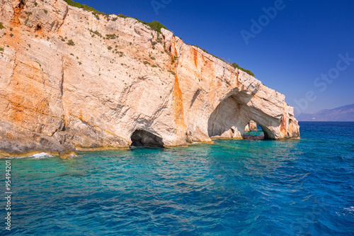 Blue caves at the cliff of Zakynthos island  Greece