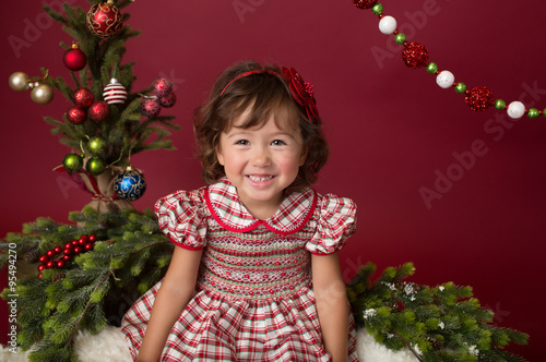Merry Christmas Setup: Girl in Red and White Dress
