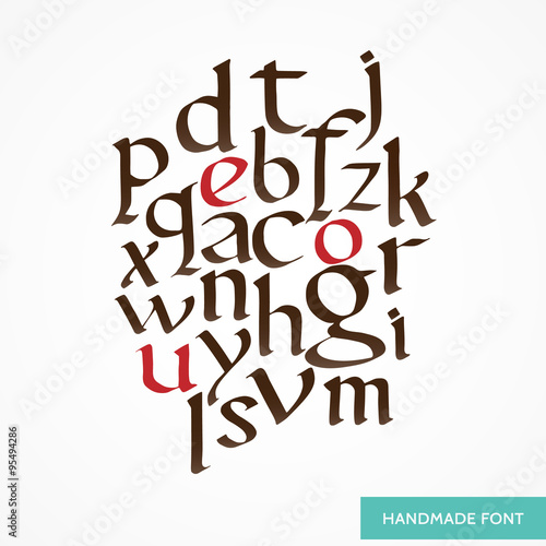 Vector hand drawn medieval alphabet. Old manuscript style letters. Based on foundational font