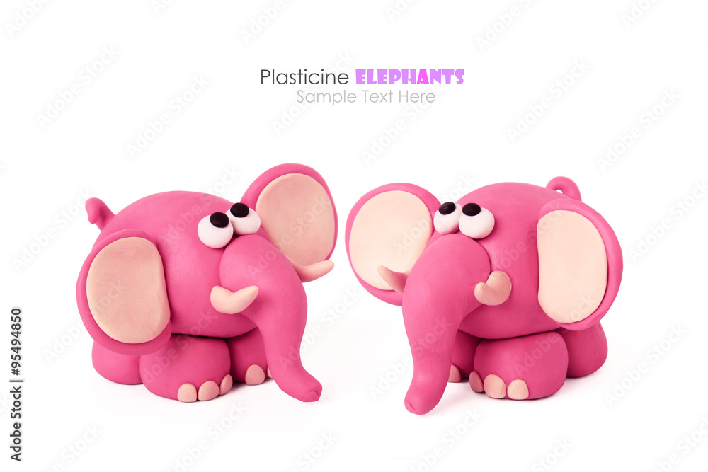 Naklejka premium Plasticine elephants couple