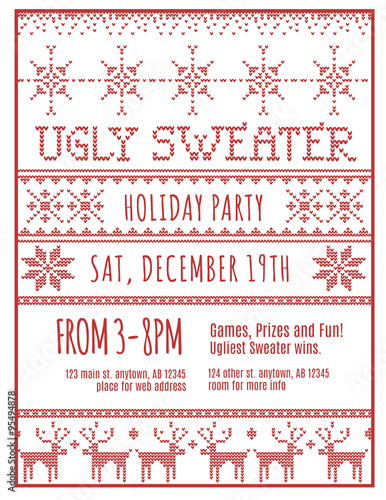 Red and White Ugly Holiday Sweater Party invitation template
