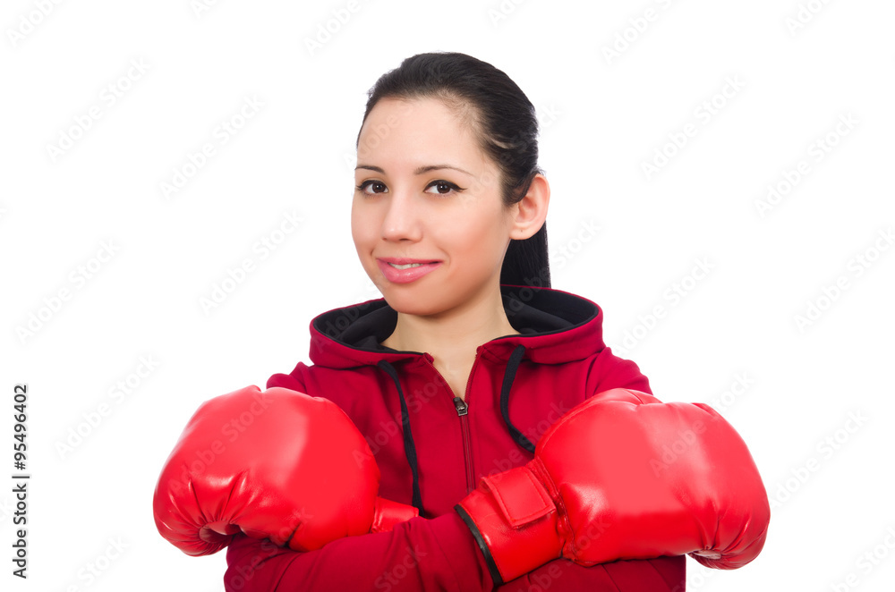 Woman boxer isolated on the white