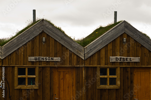 Detail of vintage gas station at Modrudalur farm in Iceland