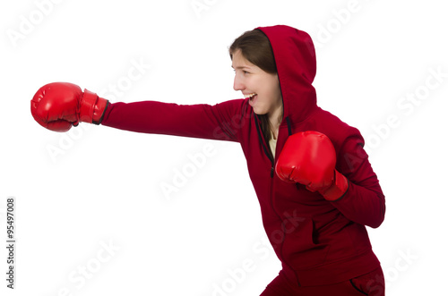 Woman boxer isolated on the white © Elnur