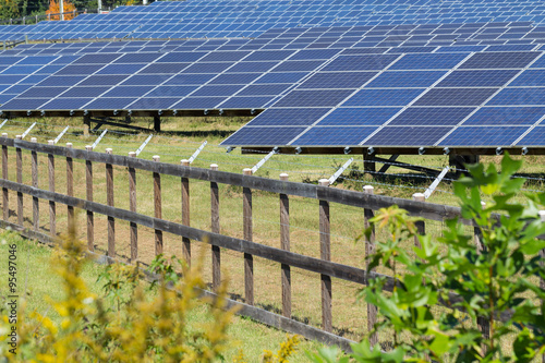 Alternative energy produced by ground mounted solar panel array photo