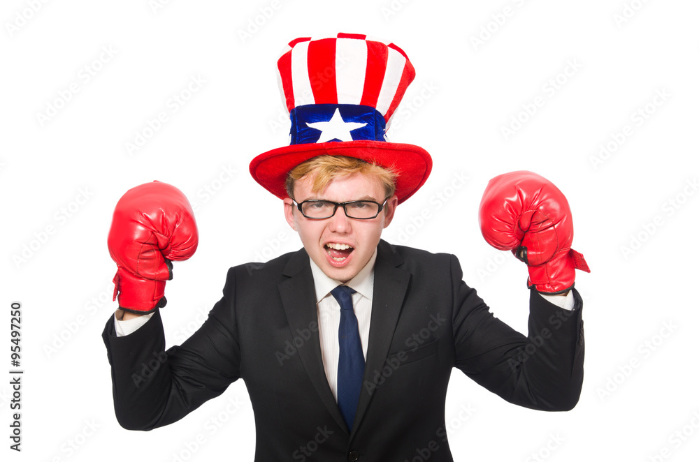 Man wearing hat with american symbols Man wearing hat with american symbols