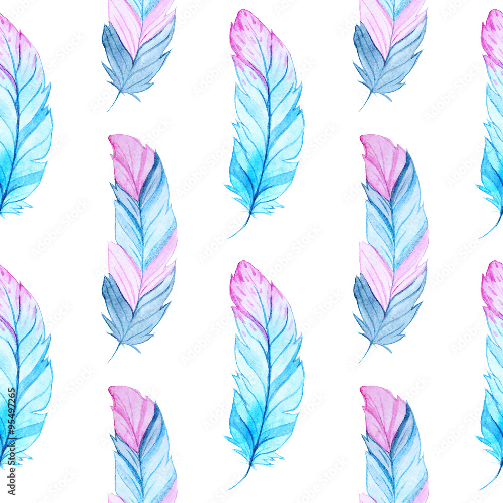 Watercolor feathers seamless pattern Watercolor feathers seamless pattern