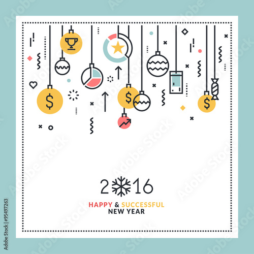 Business New Year's flat line design greeting card. Vector illustration for website banner and marketing material.