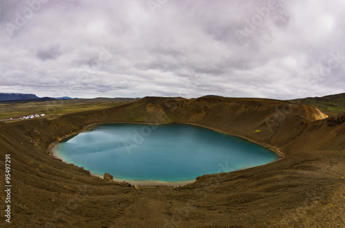 Volcano crater Viti with lake inside at Krafla volcanic area