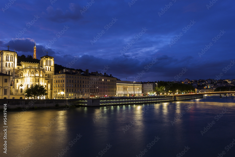 View on Lyon in France in the evening