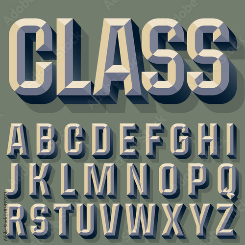 Vector illustration of old school beveled alphabet. Simple colored version. Alphabet