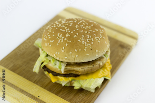 Hamburger on a chopping table photo