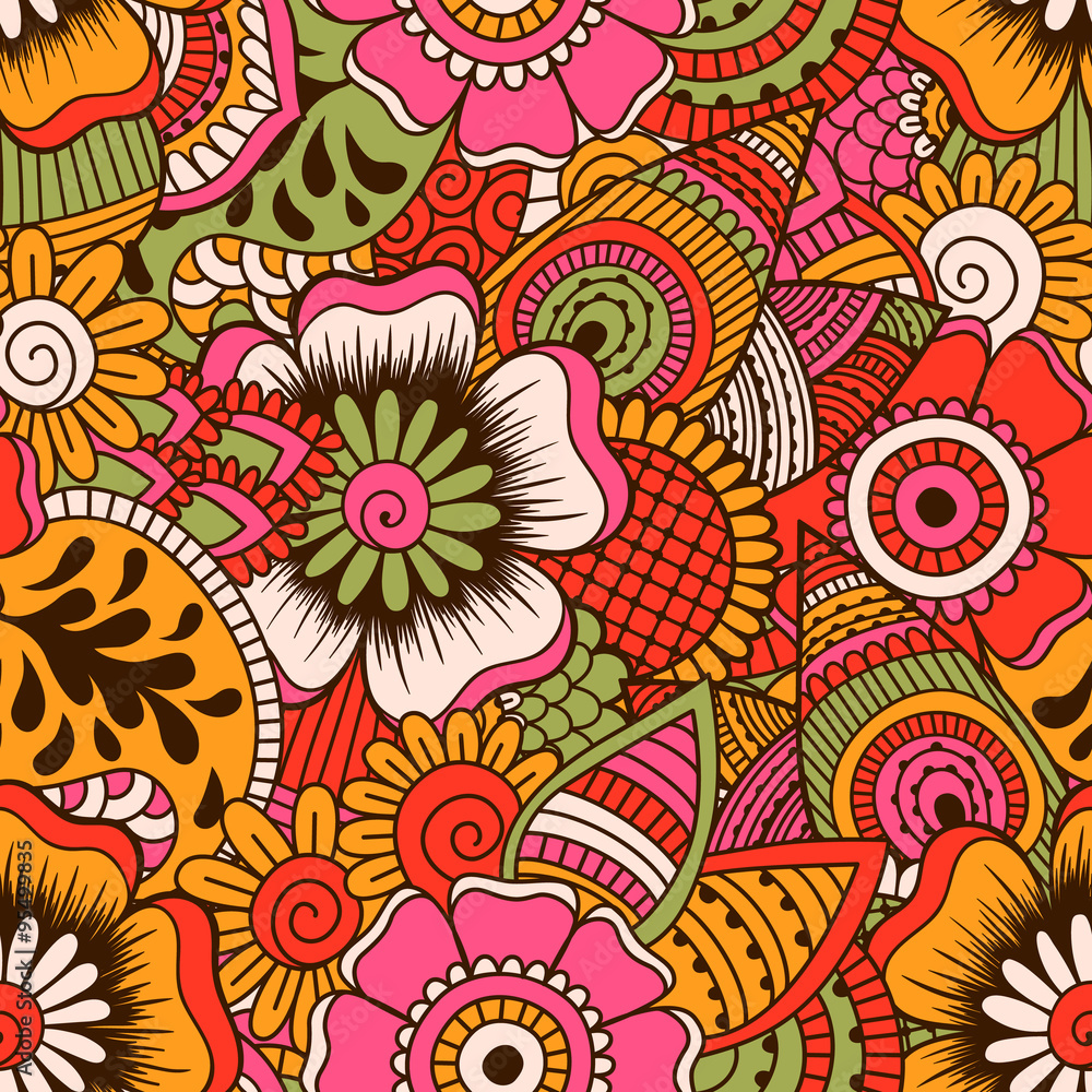 Hand drawn seamless pattern with floral elements. Hand drawn seamless pattern with floral elements.