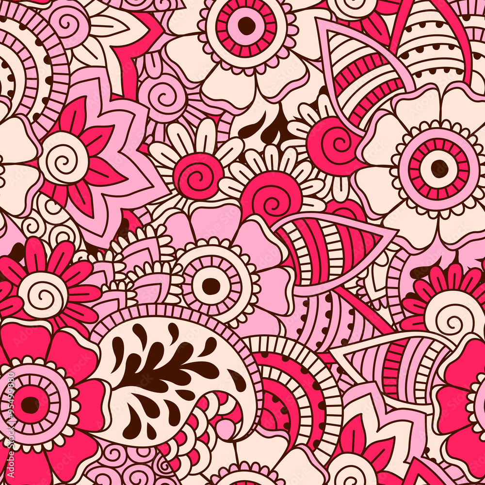 Naklejka premium Hand drawn seamless pattern with floral elements. 