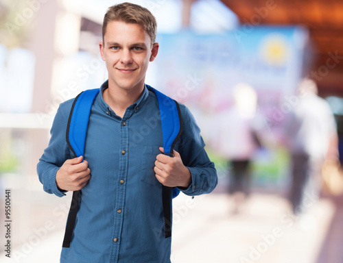cool student man with back pack