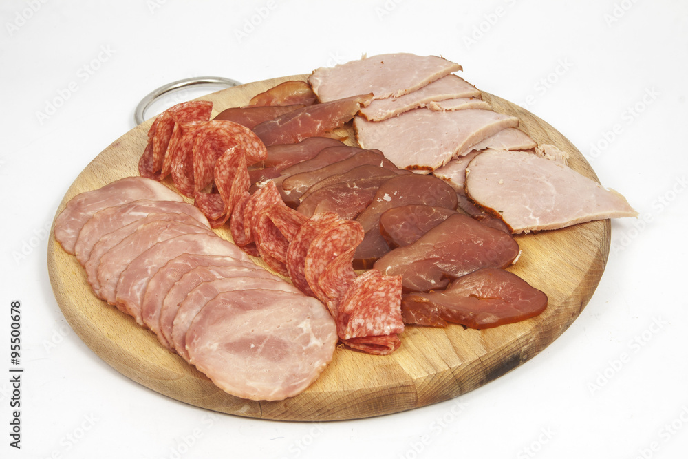 Salami sausage slicesand ham