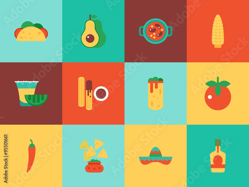 Mexican food icons for web, graphic and logo design