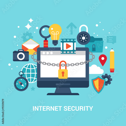 Internet security and data protection concept flat vecor illustr