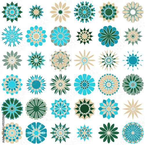 Set of color Arabic ornamental symbols. Vector decorative elements