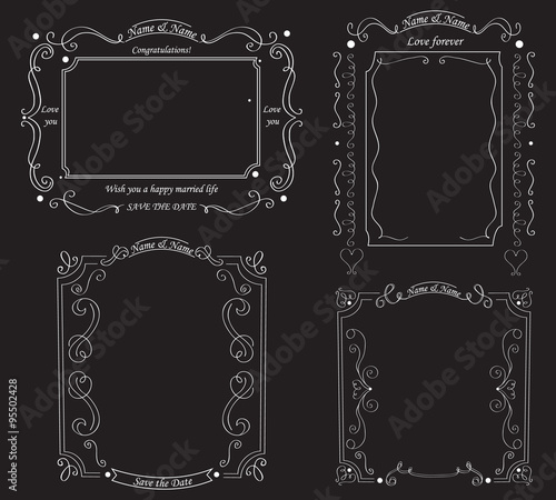 Set of blackboard with vintage ornament. The background for the wedding photo shoot. Vector illustration 