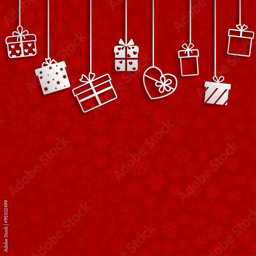 Background with hanging gift boxes