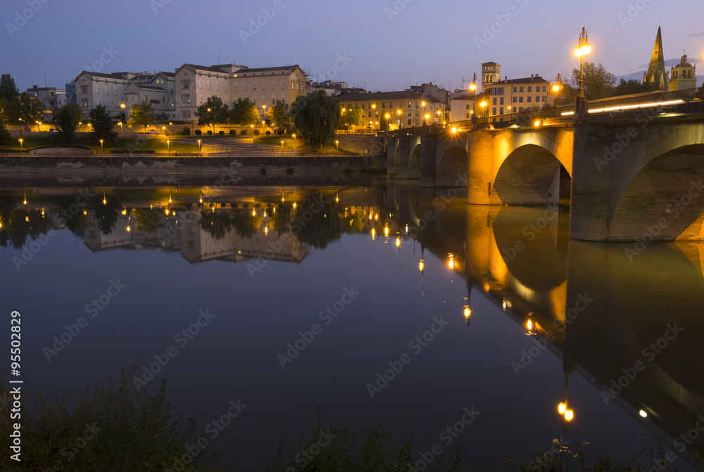 Ebro river and rock bridge in the city of Logroño.