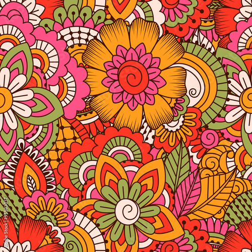 Hand drawn seamless pattern with floral elements. 