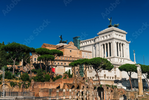 Ancient ruins of Forum and Victor Emmanuel II monument, Rome, Italy