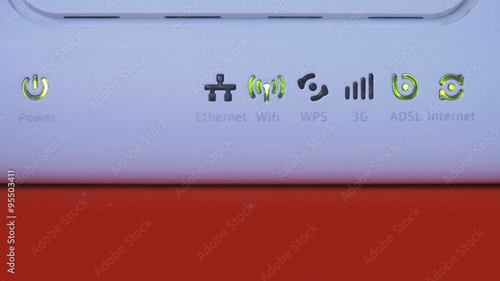 Internet ADSL router blinking - close up Internet ADSL router blinking - close up