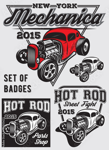 set of  badges with Hot Rod