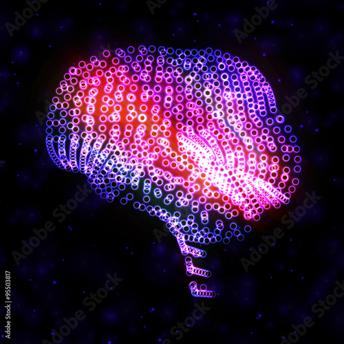Neon brain, abstract illustration.