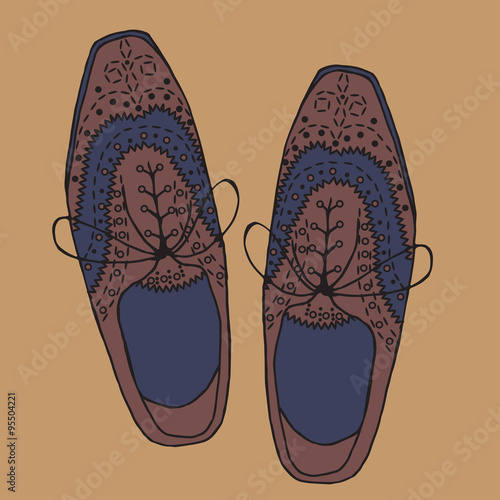 oxfords shoes, doodle hipster lace-Ups shoes, outline style.