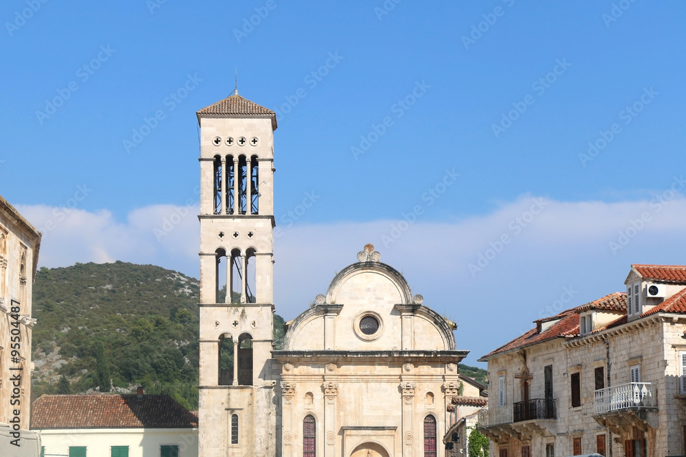 The Cathedral of St. Stephen in the town Hvar, on island of Hvar in Croatia.