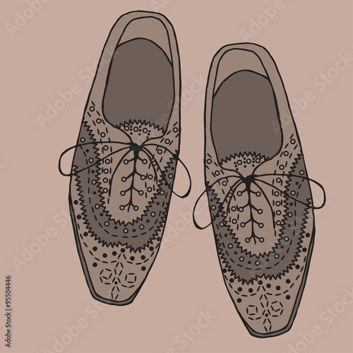 oxfords shoes, doodle hipster lace-Ups shoes, outline style.